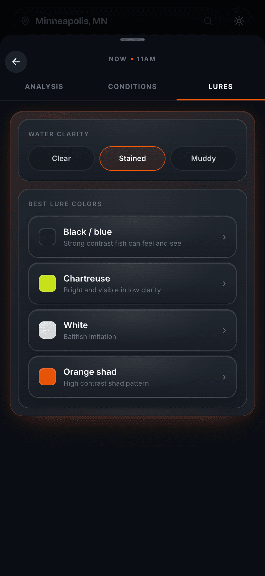 BiteCheck Lures tab
